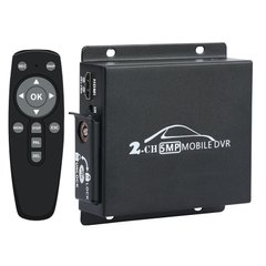 Мобільний AHD відеореєстратор на 2 камери Pomiacam HD DVR для таксі, автобусів, вантажівок, 5 Мп, Quad HD, SD до 128 Гб, пульт ДУ