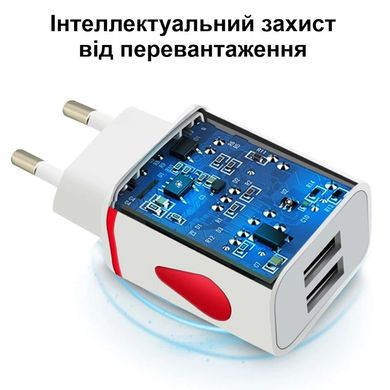 USB зарядка 5 вольт 1.1 ампера 6 Ватт на 2 USB порти із захистом від перевантаження та підсвіткою F5