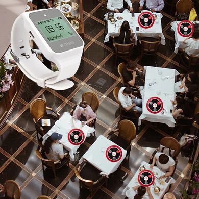 Система виклику офіціанта бездротова з білим годинником - пейджером Retekess TD108 + 5 червоних кнопок (з кнопкою ЗАКАЗ)