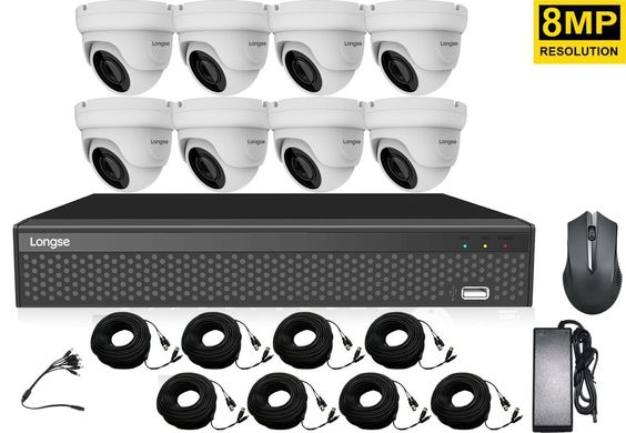 Комплект відеоспостереження на 8 купольних камер високої роздільної здатності Longse XVRDA3108D8MD800, 8 мегапікселів