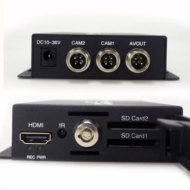 Мобільний AHD відеореєстратор на 2 камери Pomiacam HD DVR для таксі, автобусів, вантажівок, 5 Мп, Quad HD, SD до 128 Гб, пульт ДУ