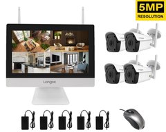Комплект видеонаблюдения беспроводной wifi с монитором 12" дюймов на 4 камеры Longse WIFI3604M4FK500, 5 Мегапикселей