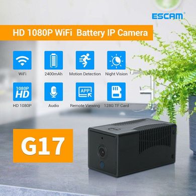 Мини камера wifi беспроводная Escam G17 2 Мп, HD 1080P, с аккумулятором 2400 мАч на 10 часов работы