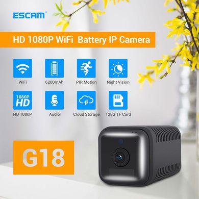 Міні камера wifi бездротова з великим акумулятором 6200 мАг ESCAM G18, FullHD 1080P, датчик руху