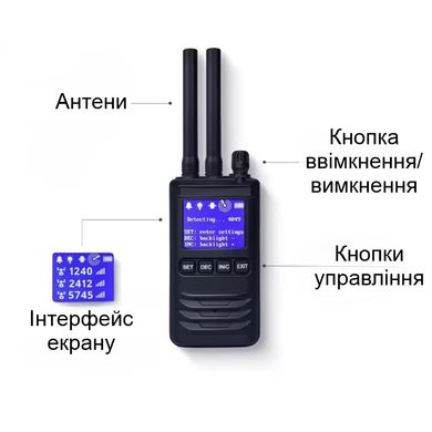 Детектор дронів портативний до 2х кілометрів, виявник дронів 900-1.5G/2.4G/5.1G-5.9G Nectronix JH-N2