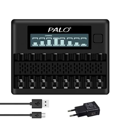 Зарядний пристрій на 8 штук NI-MH акумуляторних батарейок АА або ААА з LCD екраном Palo NC32