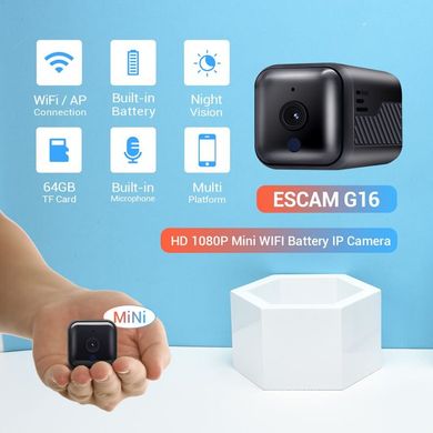 Міні камера wifi бездротова Escam G16 2 Мп, 720P, з акумулятором 3200 мАг на 16 годин роботи