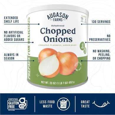 Лук нарезанный сублимированный с большим сроком годности 25 лет Augason Farms, 130 порций