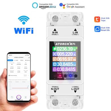 Розумний лічильник електроенергії з wifi, екраном на DIN рейку до 100 ампер Atorch AT2PW (УЦІНКА)