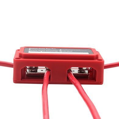 Распределительный блок с шиной Heavy Duty Bus Bar с 4мя шпильками М10 для соединения кабелей 48V DC, до 300A (красный)